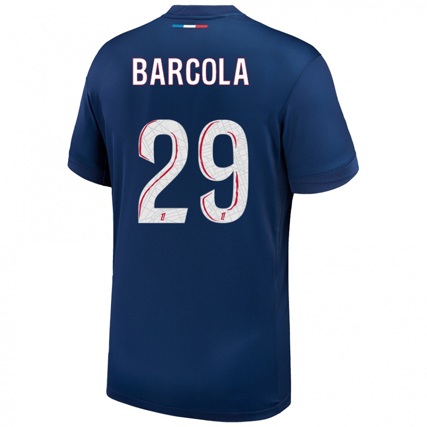 Mænd Bradley Barcola #29 Marineblå Hvid Hjemmebane Spillertrøjer 2024/25 Trøje T-Shirt