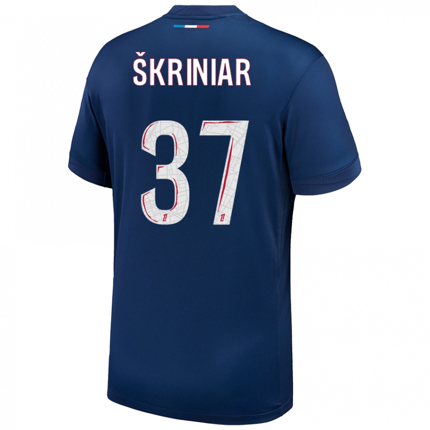 Mænd Milan Skriniar #37 Marineblå Hvid Hjemmebane Spillertrøjer 2024/25 Trøje T-Shirt