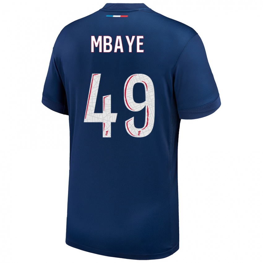 Mænd Ibrahim Mbaye #49 Marineblå Hvid Hjemmebane Spillertrøjer 2024/25 Trøje T-Shirt