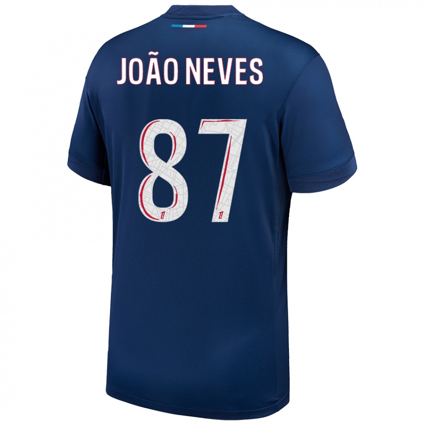 Mænd João Neves #87 Marineblå Hvid Hjemmebane Spillertrøjer 2024/25 Trøje T-Shirt