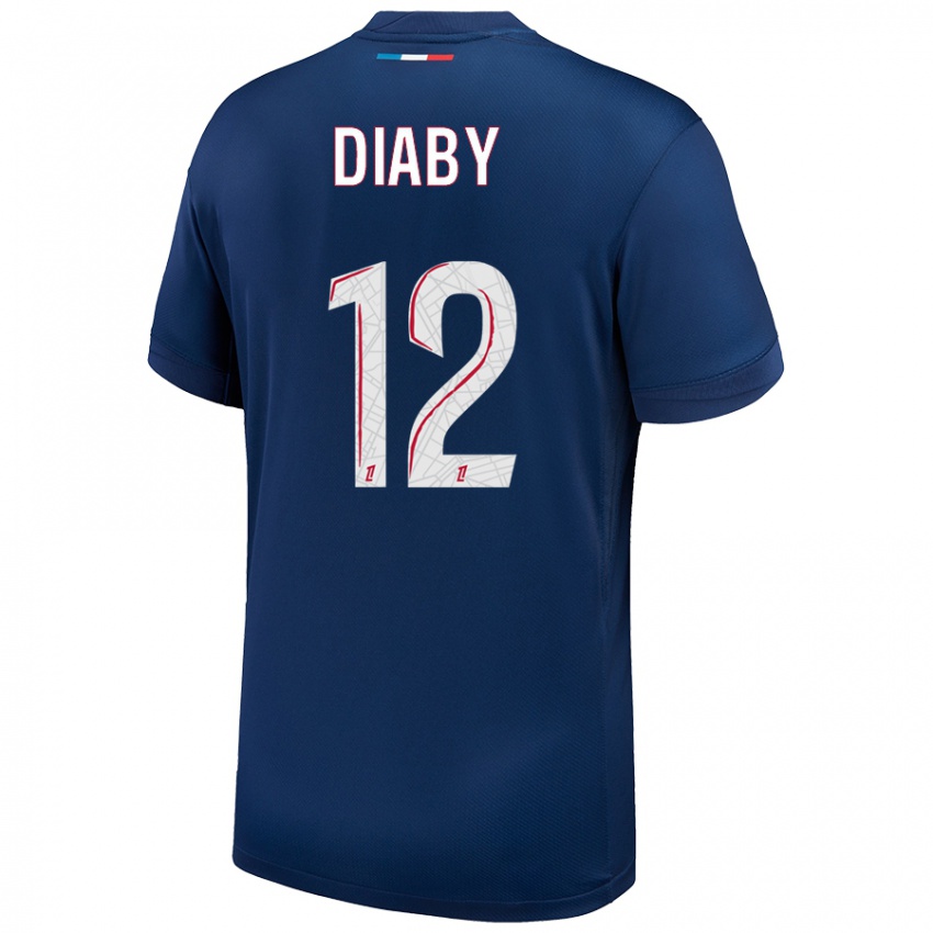 Mænd Ibrahima Diaby #12 Marineblå Hvid Hjemmebane Spillertrøjer 2024/25 Trøje T-Shirt