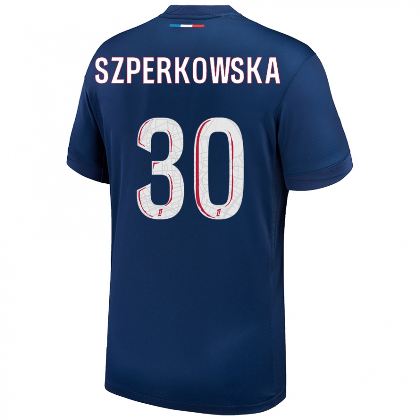 Mænd Oliwia Szperkowska #30 Marineblå Hvid Hjemmebane Spillertrøjer 2024/25 Trøje T-Shirt