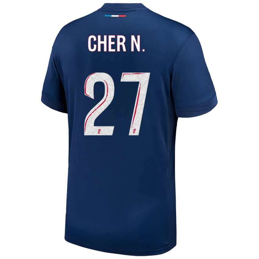 Mænd Cher Ndour #27 Marineblå Hvid Hjemmebane Spillertrøjer 2024/25 Trøje T-Shirt