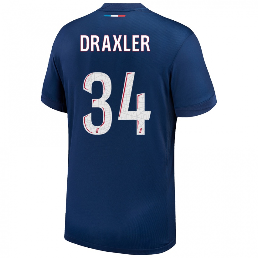 Mænd Julian Draxler #34 Marineblå Hvid Hjemmebane Spillertrøjer 2024/25 Trøje T-Shirt