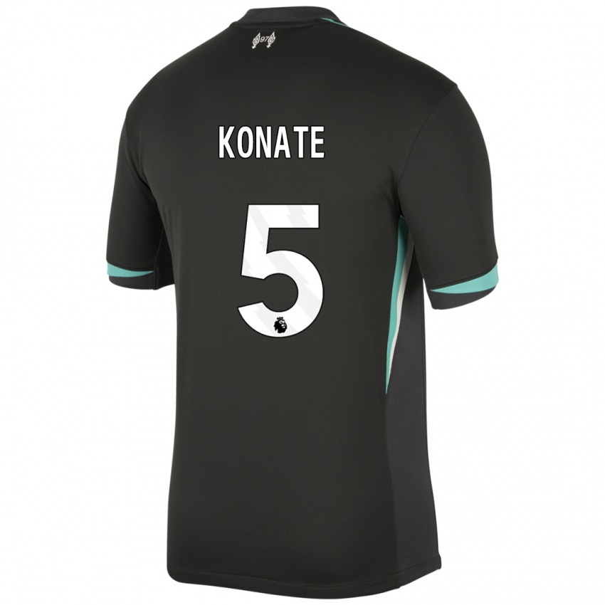 Mænd Ibrahima Konate #5 Sort Antracit Hvid Udebane Spillertrøjer 2024/25 Trøje T-Shirt