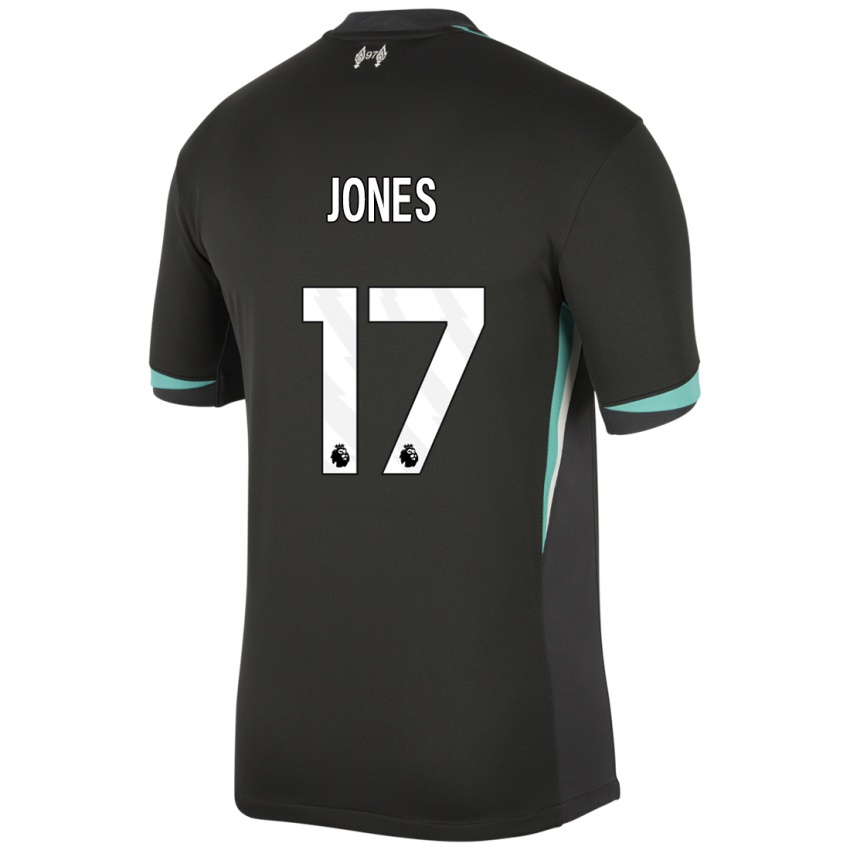 Mænd Curtis Jones #17 Sort Antracit Hvid Udebane Spillertrøjer 2024/25 Trøje T-Shirt