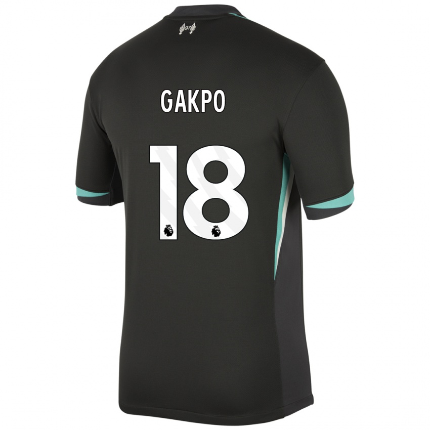 Mænd Cody Gakpo #18 Sort Antracit Hvid Udebane Spillertrøjer 2024/25 Trøje T-Shirt