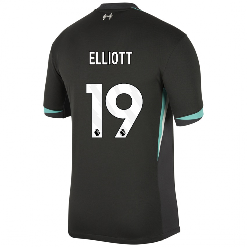 Mænd Harvey Elliott #19 Sort Antracit Hvid Udebane Spillertrøjer 2024/25 Trøje T-Shirt