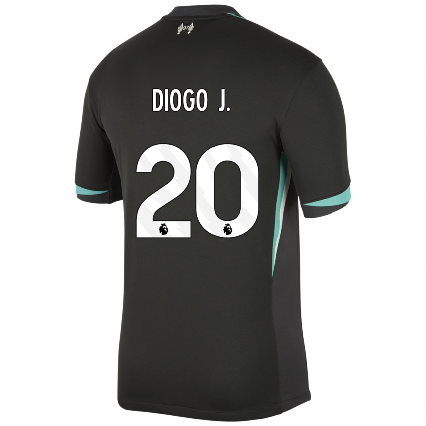 Mænd Diogo Jota #20 Sort Antracit Hvid Udebane Spillertrøjer 2024/25 Trøje T-Shirt