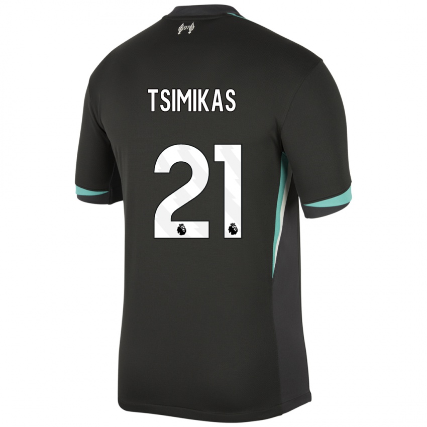 Mænd Konstantinos Tsimikas #21 Sort Antracit Hvid Udebane Spillertrøjer 2024/25 Trøje T-Shirt