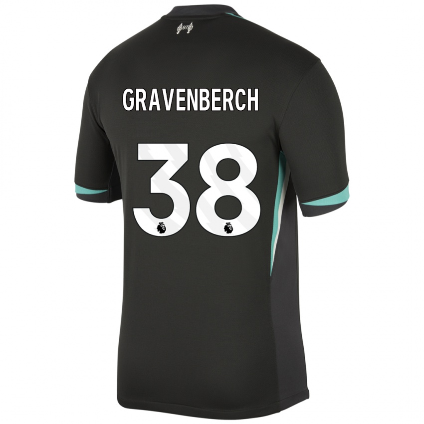 Mænd Ryan Gravenberch #38 Sort Antracit Hvid Udebane Spillertrøjer 2024/25 Trøje T-Shirt