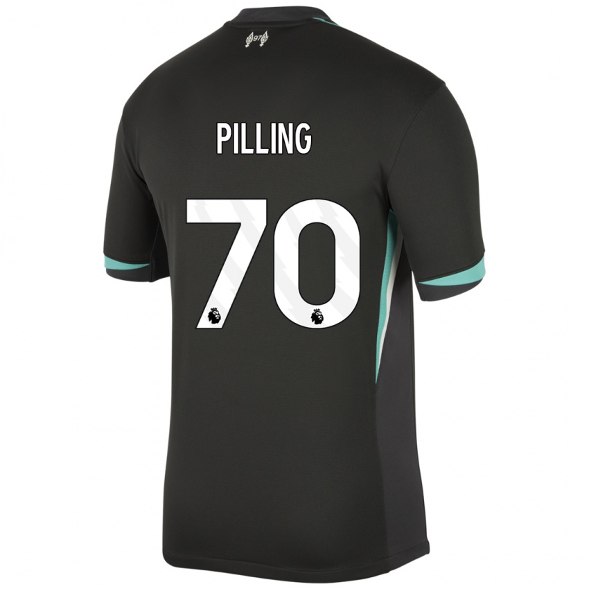 Mænd Tommy Pilling #70 Sort Antracit Hvid Udebane Spillertrøjer 2024/25 Trøje T-Shirt