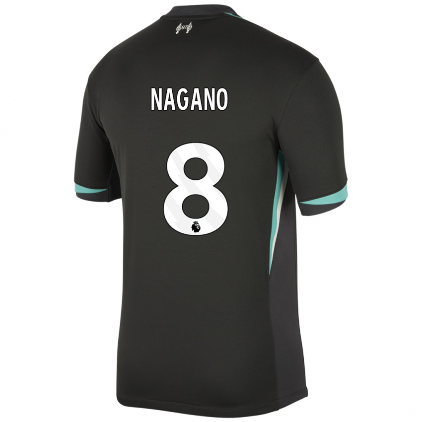 Mænd Fūka Nagano #8 Sort Antracit Hvid Udebane Spillertrøjer 2024/25 Trøje T-Shirt