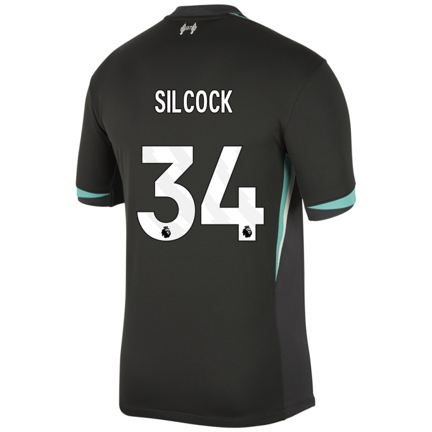 Mænd Hannah Silcock #34 Sort Antracit Hvid Udebane Spillertrøjer 2024/25 Trøje T-Shirt