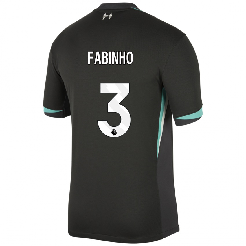 Mænd Fabinho #3 Sort Antracit Hvid Udebane Spillertrøjer 2024/25 Trøje T-Shirt