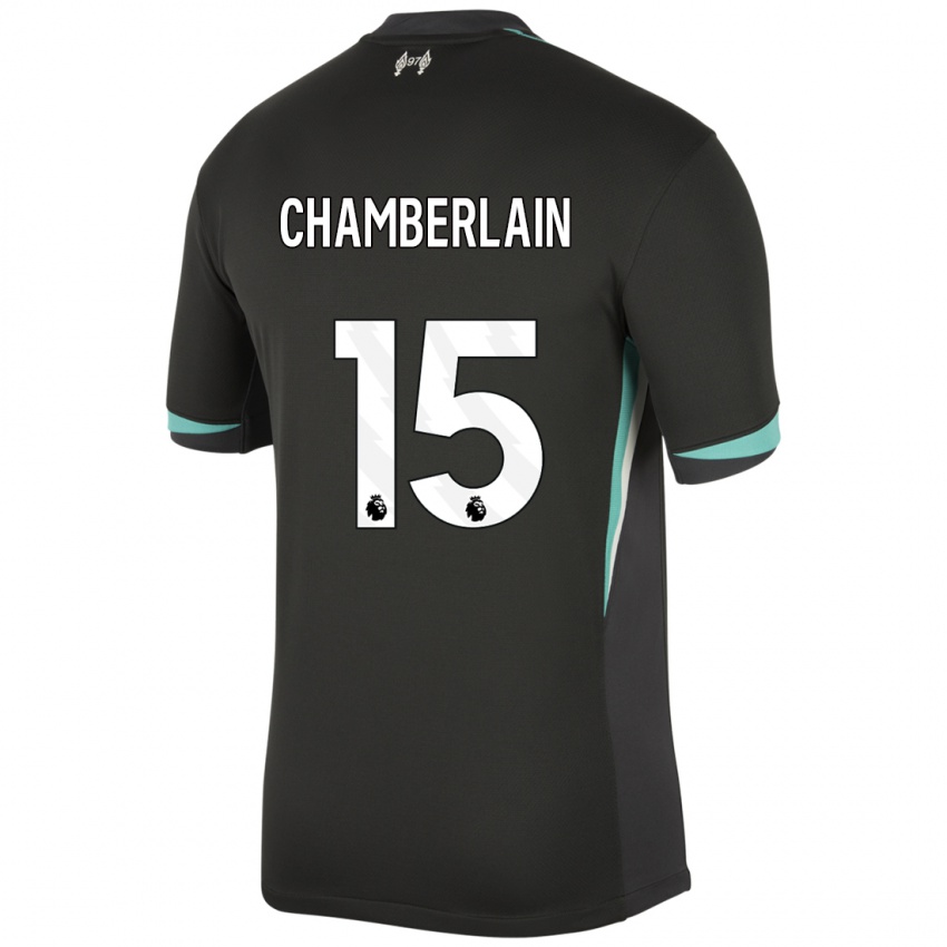 Mænd Alex Oxlade Chamberlain #15 Sort Antracit Hvid Udebane Spillertrøjer 2024/25 Trøje T-Shirt