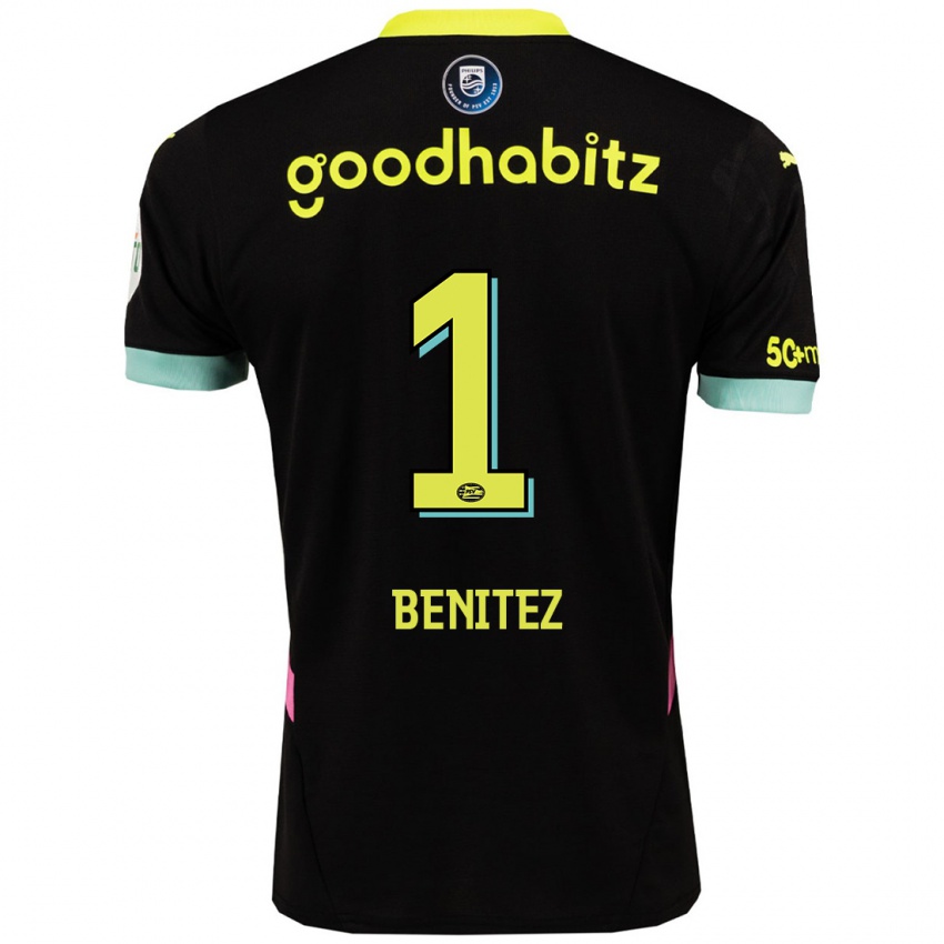 Mænd Walter Benitez #1 Sort Gul Udebane Spillertrøjer 2024/25 Trøje T-Shirt