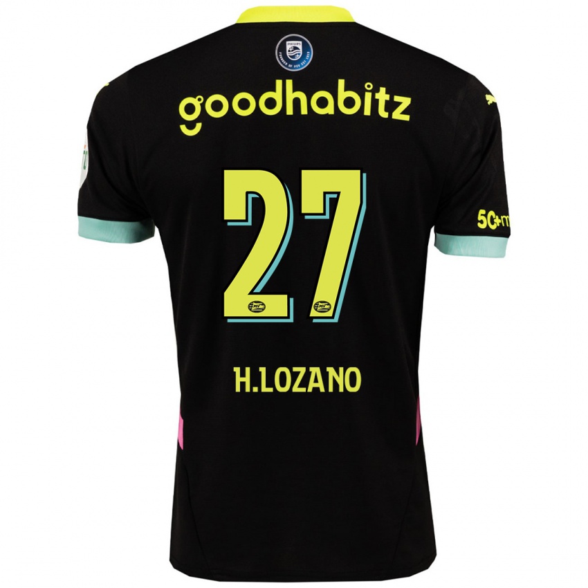 Mænd Hirving Lozano #27 Sort Gul Udebane Spillertrøjer 2024/25 Trøje T-Shirt