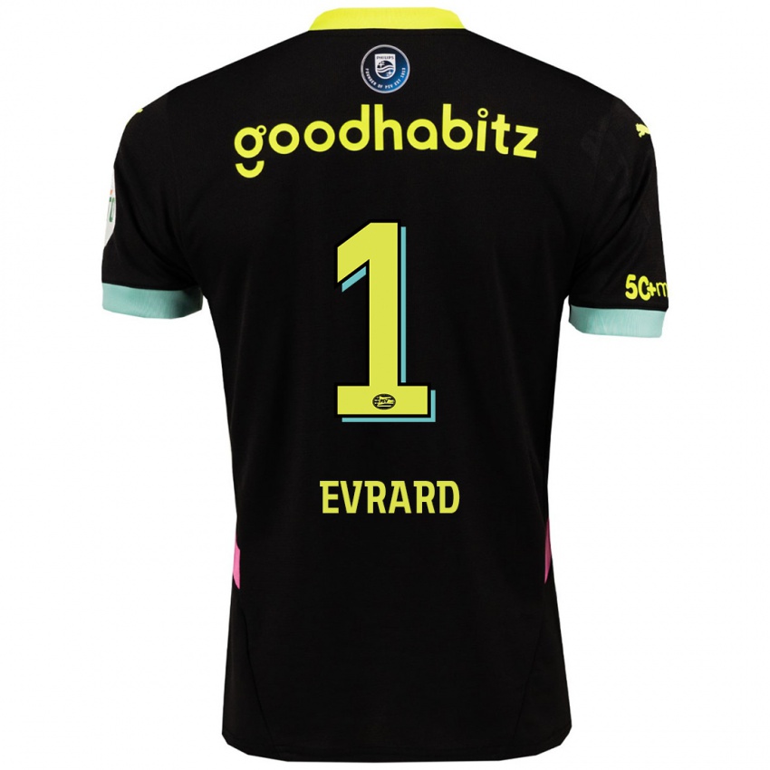 Mænd Nicky Evrard #1 Sort Gul Udebane Spillertrøjer 2024/25 Trøje T-Shirt