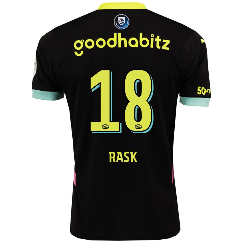 Mænd Caroline Rask #18 Sort Gul Udebane Spillertrøjer 2024/25 Trøje T-Shirt