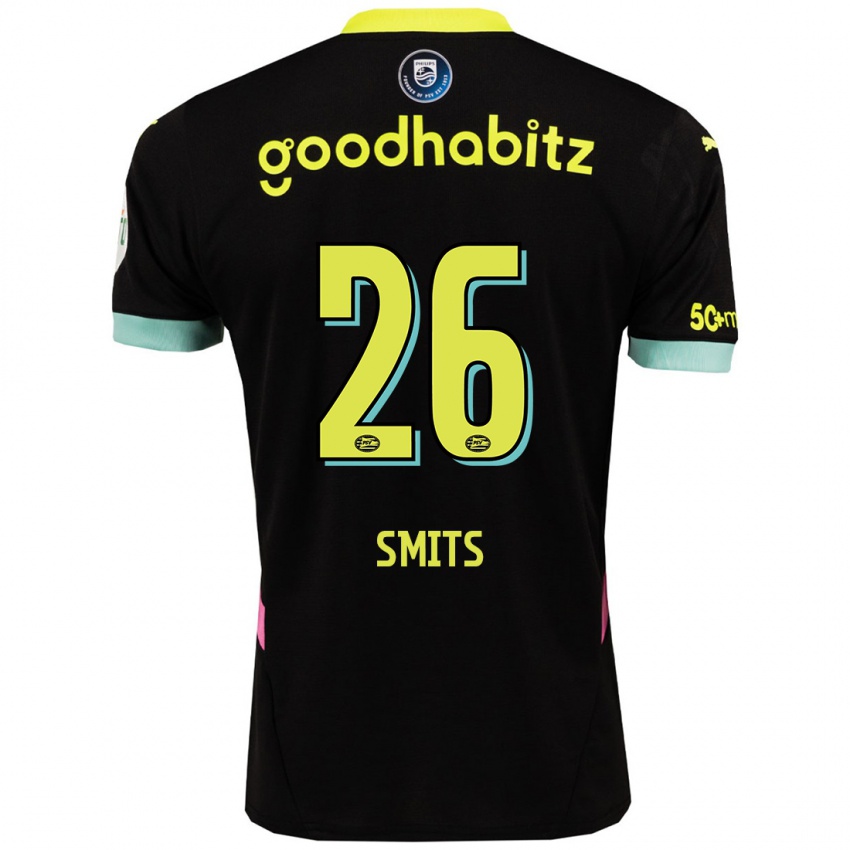 Mænd Eef Smits #26 Sort Gul Udebane Spillertrøjer 2024/25 Trøje T-Shirt