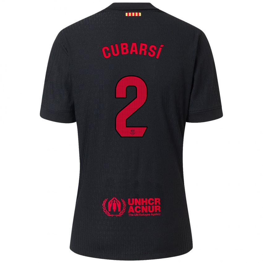 Mænd Pau Cubarsí #2 Sort Rød Udebane Spillertrøjer 2024/25 Trøje T-Shirt