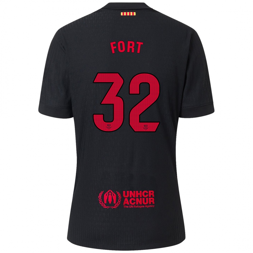 Mænd Héctor Fort #32 Sort Rød Udebane Spillertrøjer 2024/25 Trøje T-Shirt