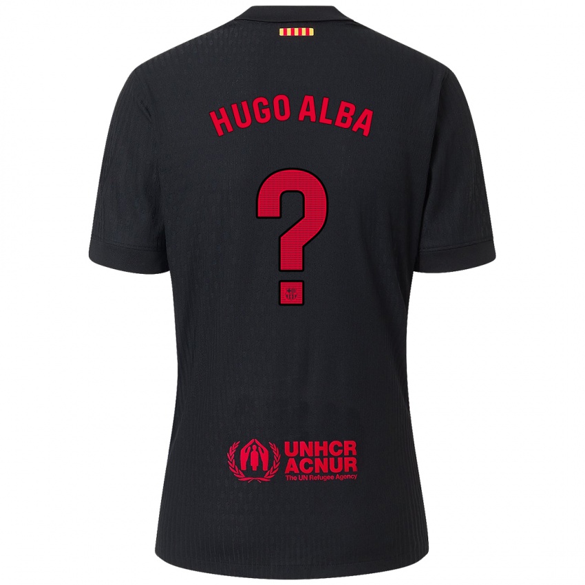 Mænd Hugo Alba #0 Sort Rød Udebane Spillertrøjer 2024/25 Trøje T-Shirt