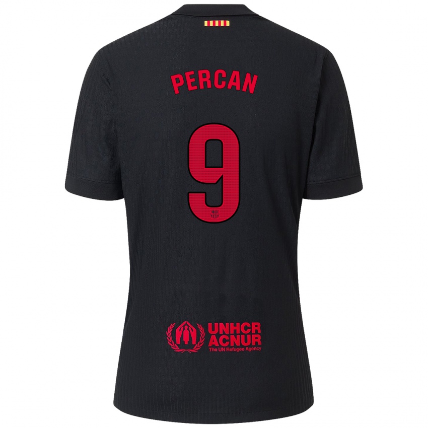 Mænd Diego Percan #9 Sort Rød Udebane Spillertrøjer 2024/25 Trøje T-Shirt