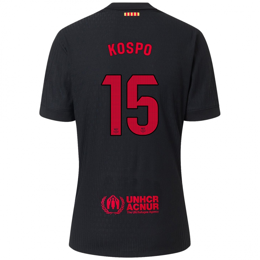 Mænd Eman Kospo #15 Sort Rød Udebane Spillertrøjer 2024/25 Trøje T-Shirt