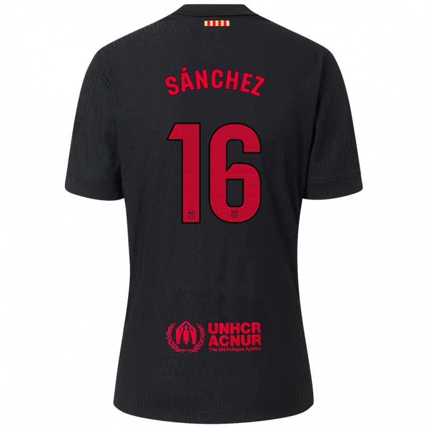 Mænd Edu Sánchez #16 Sort Rød Udebane Spillertrøjer 2024/25 Trøje T-Shirt