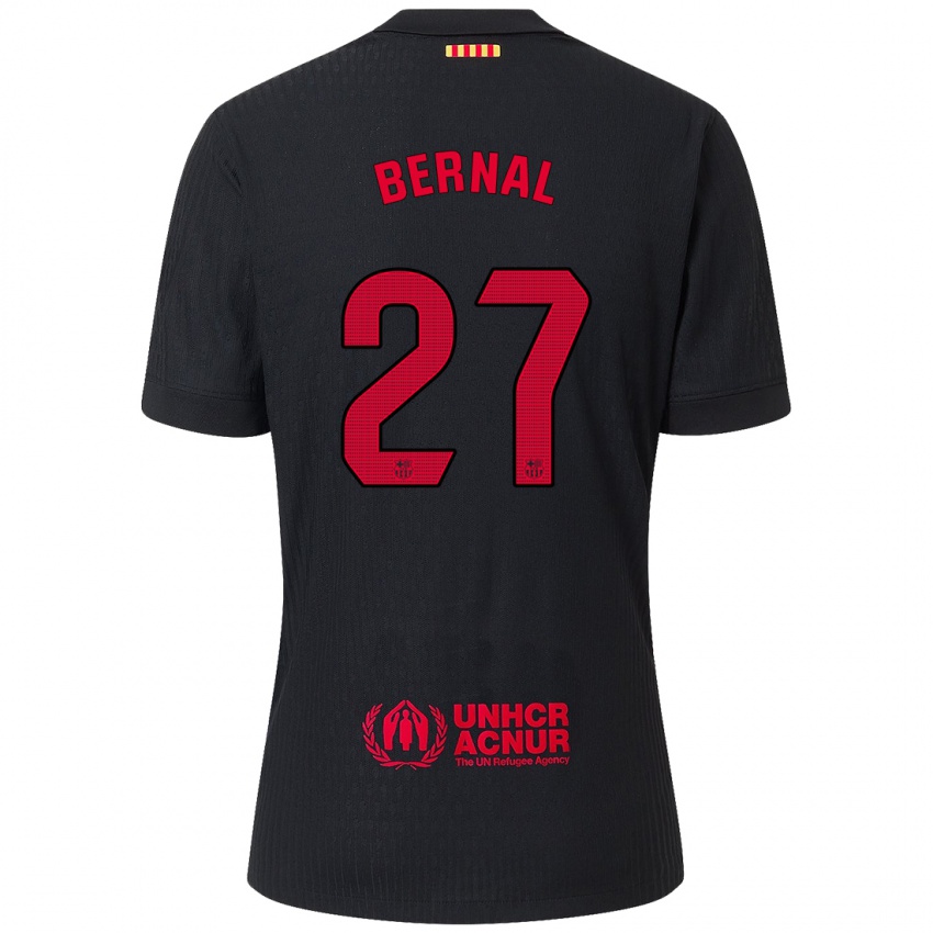 Mænd Marc Bernal #27 Sort Rød Udebane Spillertrøjer 2024/25 Trøje T-Shirt