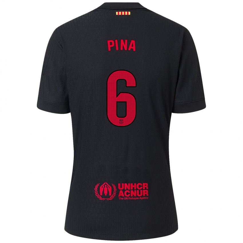 Mænd Claudia Pina #6 Sort Rød Udebane Spillertrøjer 2024/25 Trøje T-Shirt