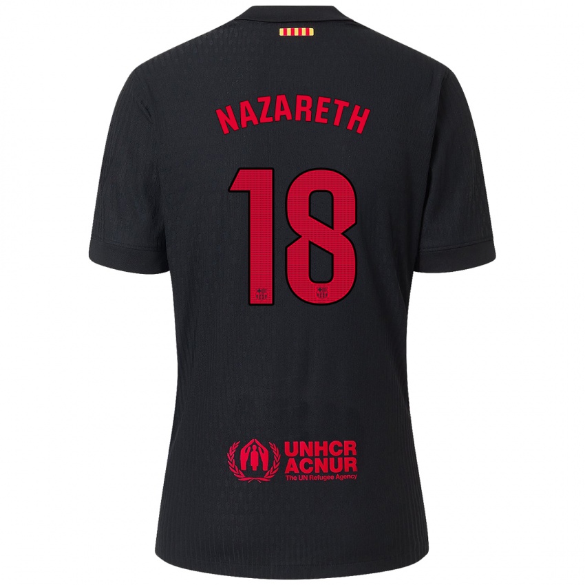 Mænd Kika Nazareth #18 Sort Rød Udebane Spillertrøjer 2024/25 Trøje T-Shirt