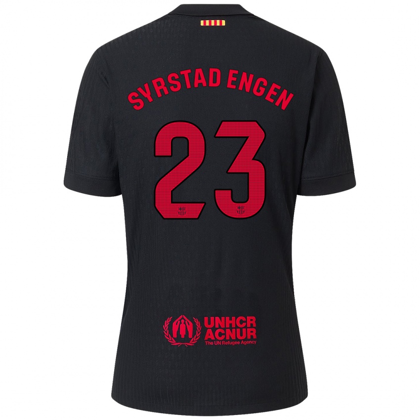 Mænd Ingrid Syrstad Engen #23 Sort Rød Udebane Spillertrøjer 2024/25 Trøje T-Shirt