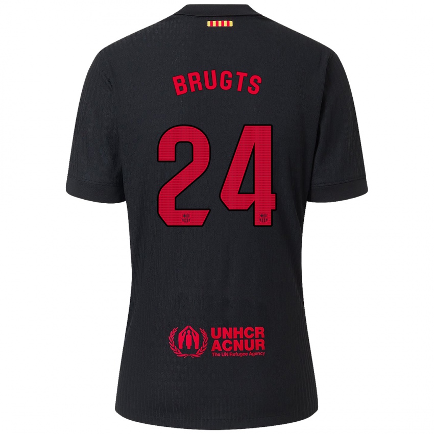 Mænd Esmee Brugts #24 Sort Rød Udebane Spillertrøjer 2024/25 Trøje T-Shirt