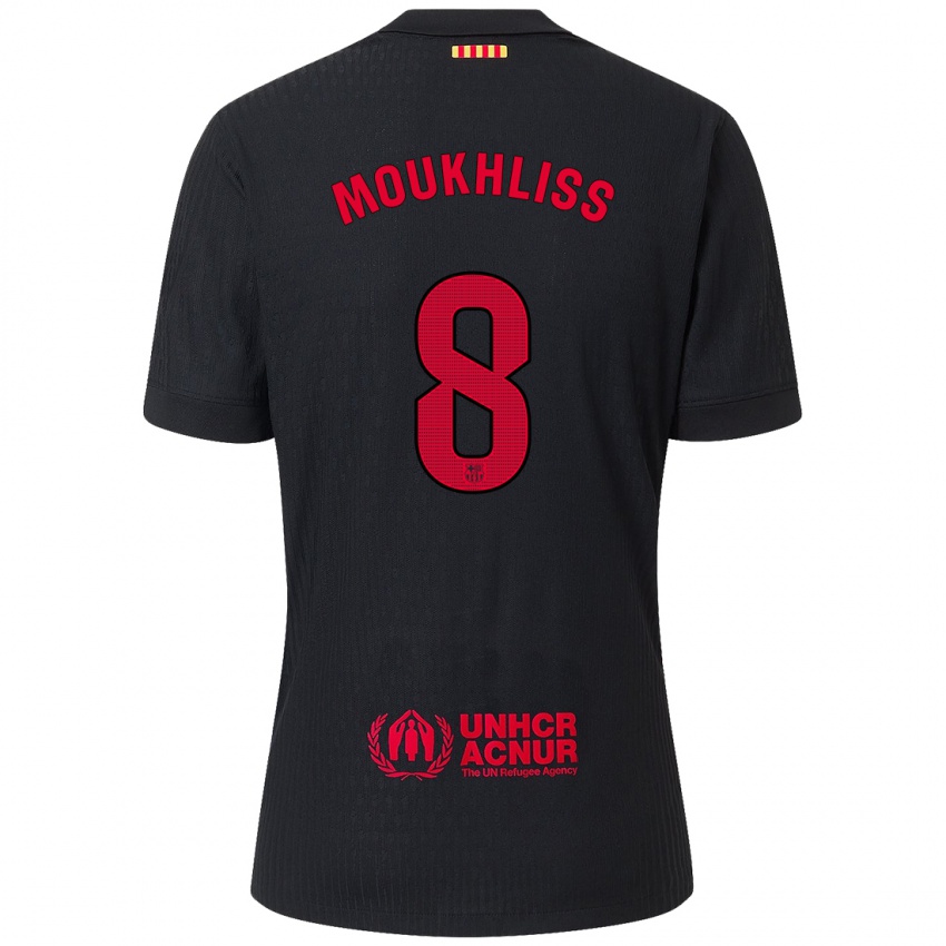 Mænd Moha Moukhliss #8 Sort Rød Udebane Spillertrøjer 2024/25 Trøje T-Shirt