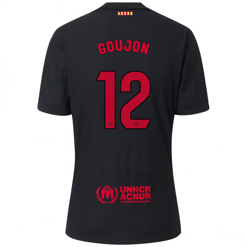 Mænd Iker Goujon #12 Sort Rød Udebane Spillertrøjer 2024/25 Trøje T-Shirt