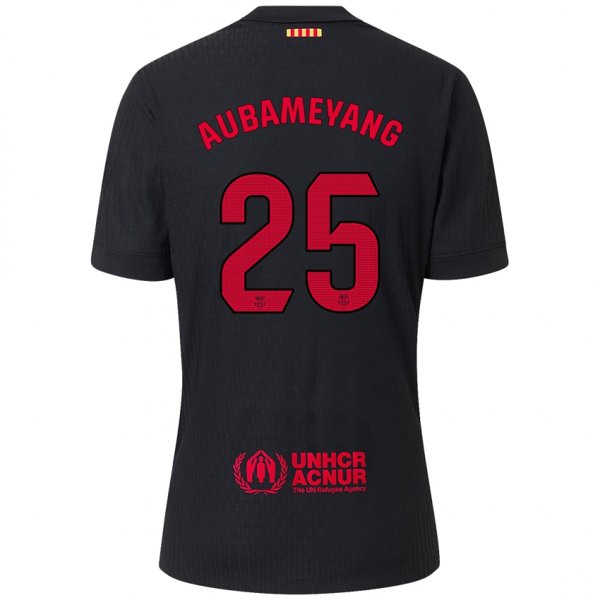 Mænd Pierre Emerick Aubameyang #25 Sort Rød Udebane Spillertrøjer 2024/25 Trøje T-Shirt