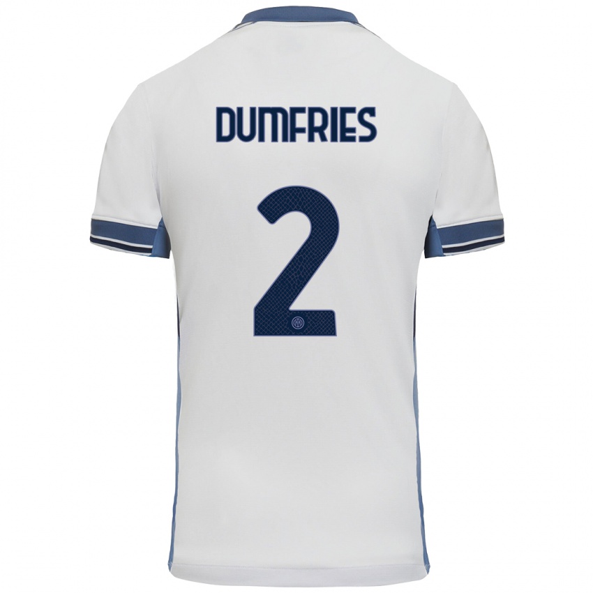 Mænd Denzel Dumfries #2 Hvid Grå Udebane Spillertrøjer 2024/25 Trøje T-Shirt