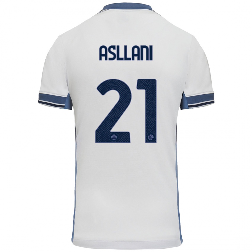 Mænd Kristjan Asllani #21 Hvid Grå Udebane Spillertrøjer 2024/25 Trøje T-Shirt