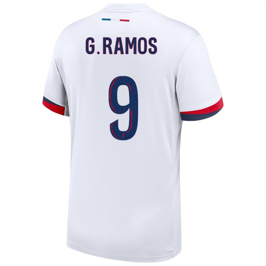 Mænd Gonçalo Ramos #9 Hvid Blå Rød Udebane Spillertrøjer 2024/25 Trøje T-Shirt