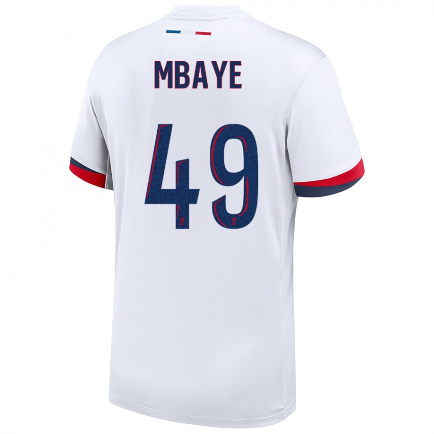 Mænd Ibrahim Mbaye #49 Hvid Blå Rød Udebane Spillertrøjer 2024/25 Trøje T-Shirt