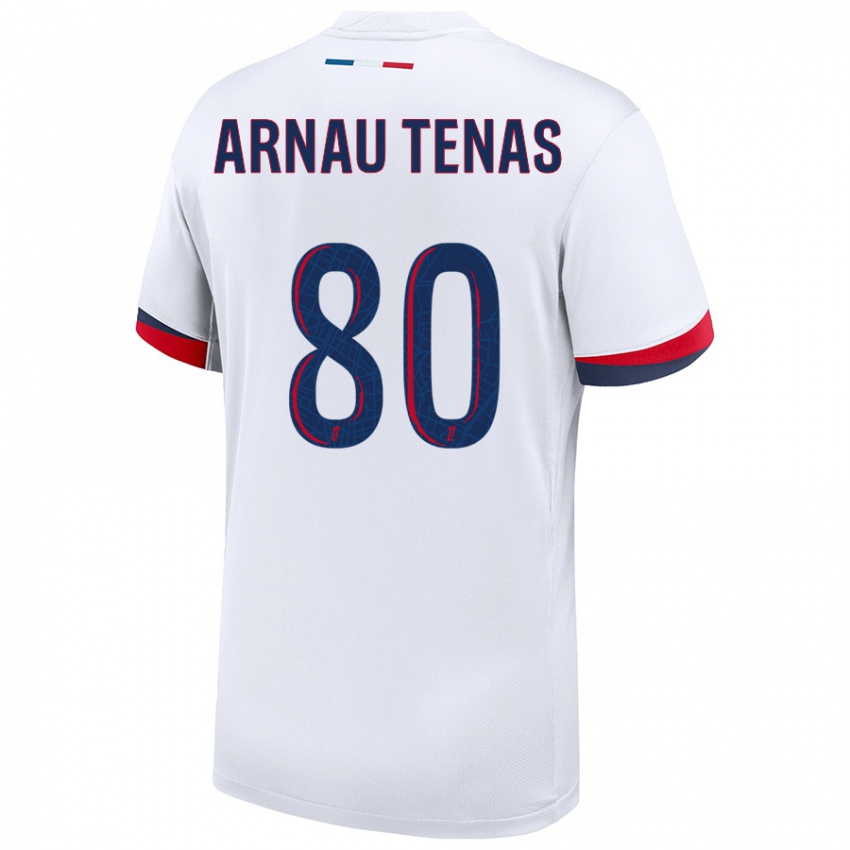 Mænd Arnau Tenas #80 Hvid Blå Rød Udebane Spillertrøjer 2024/25 Trøje T-Shirt