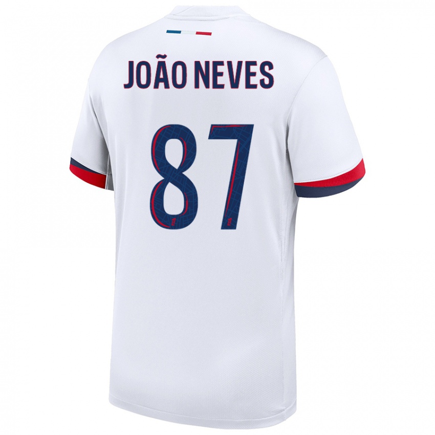 Mænd João Neves #87 Hvid Blå Rød Udebane Spillertrøjer 2024/25 Trøje T-Shirt