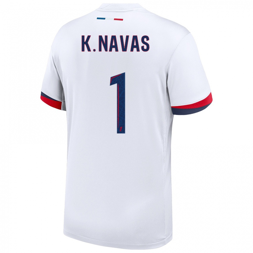 Mænd Keylor Navas #1 Hvid Blå Rød Udebane Spillertrøjer 2024/25 Trøje T-Shirt