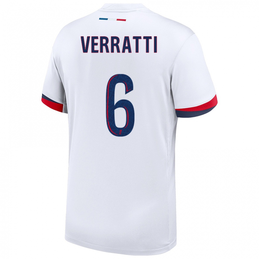 Mænd Marco Verratti #6 Hvid Blå Rød Udebane Spillertrøjer 2024/25 Trøje T-Shirt