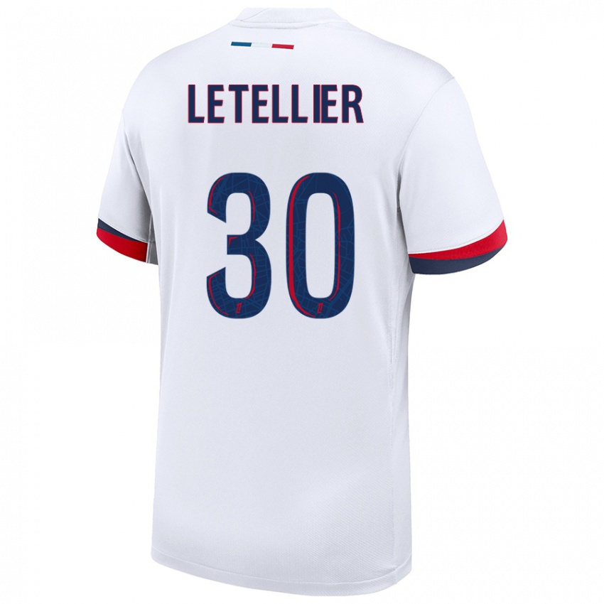 Mænd Alexandre Letellier #30 Hvid Blå Rød Udebane Spillertrøjer 2024/25 Trøje T-Shirt