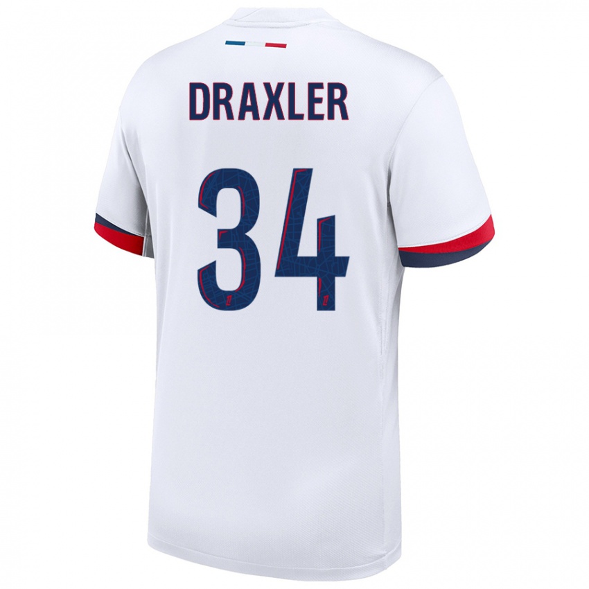 Mænd Julian Draxler #34 Hvid Blå Rød Udebane Spillertrøjer 2024/25 Trøje T-Shirt