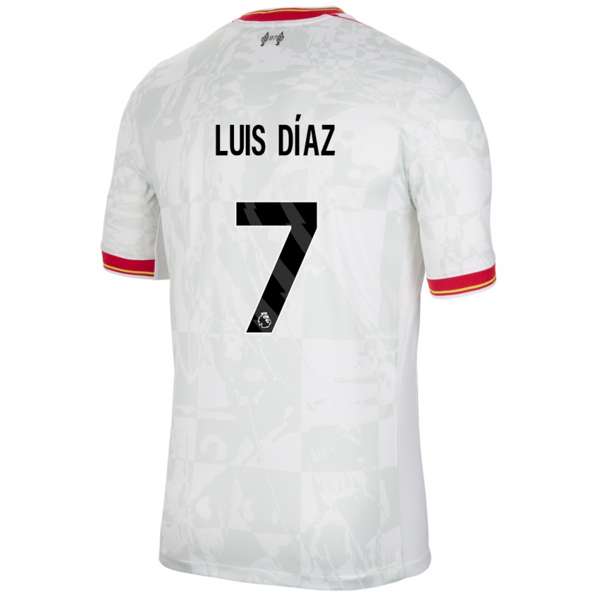 Mænd Luis Diaz #7 Hvid Rød Sort Tredje Sæt Spillertrøjer 2024/25 Trøje T-Shirt